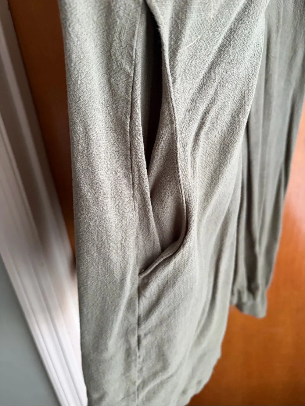 Hand Sew Olive Green Ribbed Pinafore Midi Dress - Effortless Everyday Style - Picture 4 of 9